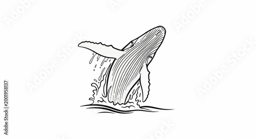 Stylized illustration of a whale breaching in water
