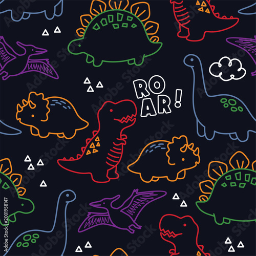 Cute Dinosaur Roar Outline Pattern Illustration