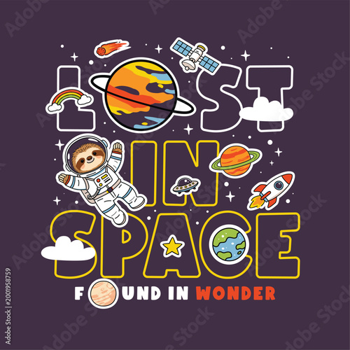 Sloth Astronaut Lost in Space Illustration