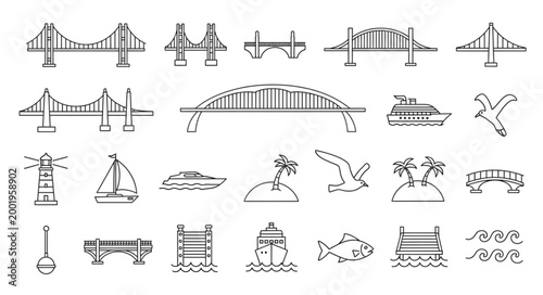 Collection of Bridge and Transportation Icons.