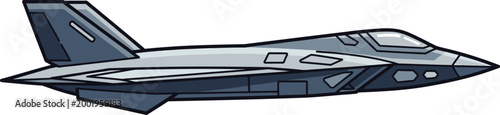 Fighter jet cruises through the sky in a sleek profile view demonstrating advanced stealth capabilities.
