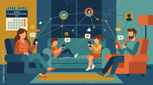 Family Connected via Digital Devices for World Telecommunication Day