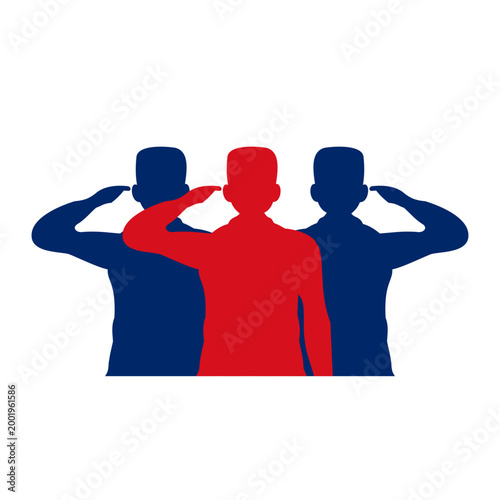 Three Soldiers Saluting in National Flag Colors