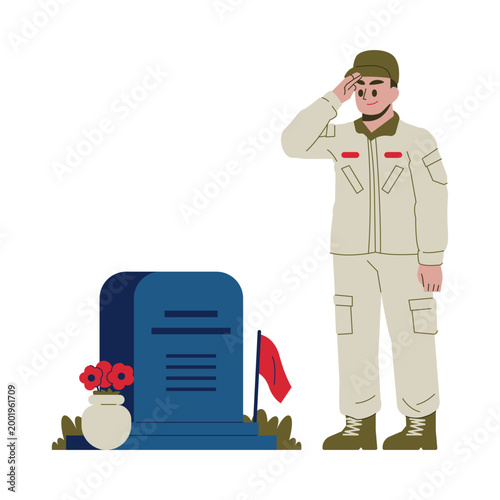 Veteran Soldier Saluting at Grave Memorial Tribute
