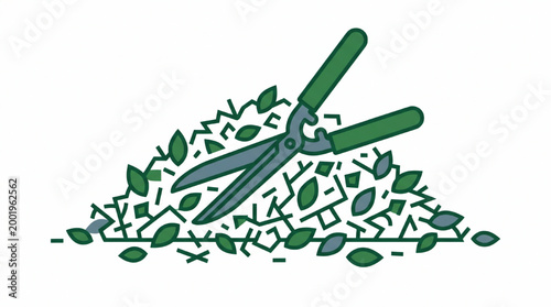 Garden Shears Cutting Green Leaves