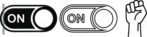 Black and white illustration of toggle switches and raised fist isolated on transparent background