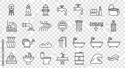 Collection of plumbing and water related icons and symbols.