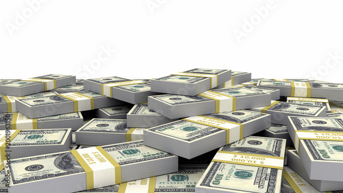 money heap falling cash us dollars isolated on white