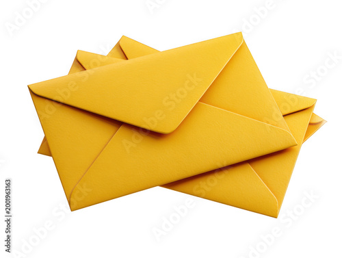 Stack of yellow envelopes isolated on transparent background