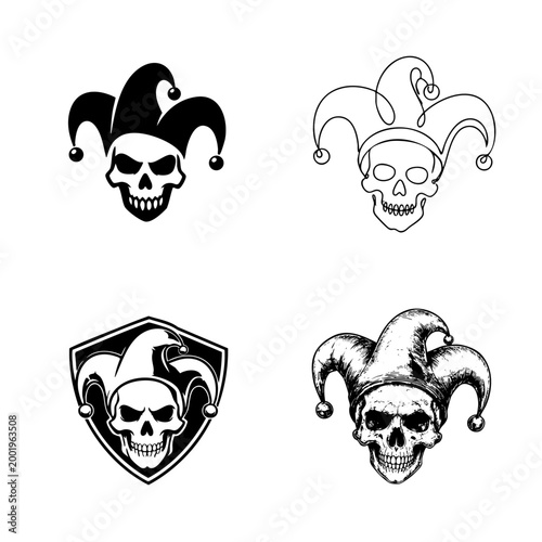 Jester Skull Illustrations Collection: Vector, Line Art, and Sketch Designs for Dark Comedy and Halloween