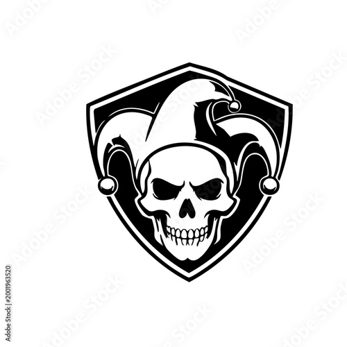 Black and White Jester Skull Mascot Emblem Logo Design Vector Illustration