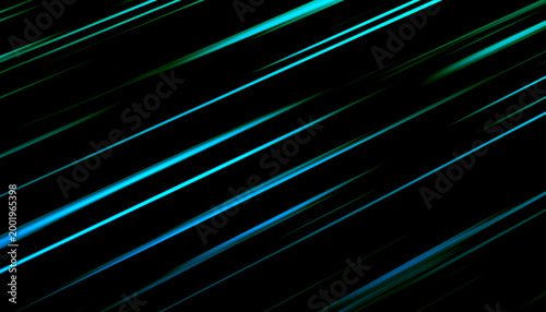 Abstract Blue Neon Light Streaks on Black Background, Futuristic Speed Lines Motion Technology Wallpaper
