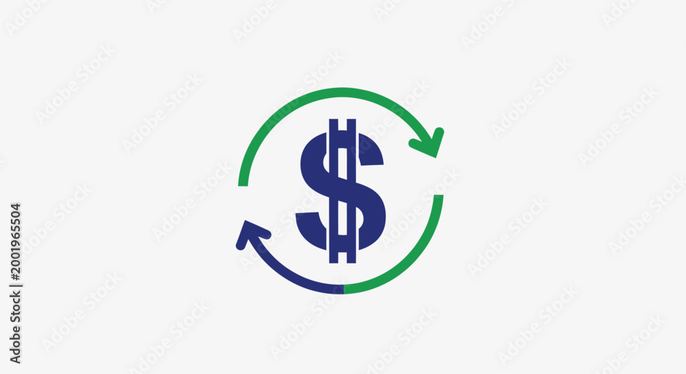 Fototapeta premium Dollar Sign Inside Circular Refresh Arrows Symbolizing Money Exchange on Isolated White Background