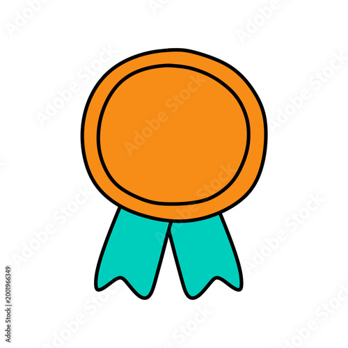 Cute Awards Trophies Ribbons Medal, Gold, Silver, Bronze Hand Drawn Clipart