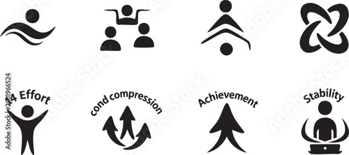 Business Leadership Achievement and Human Effort Strategy Glyph Icon Set