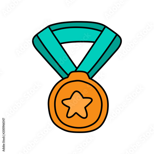 Cute Awards Trophies Ribbons Medal, Gold, Silver, Bronze Hand Drawn Clipart