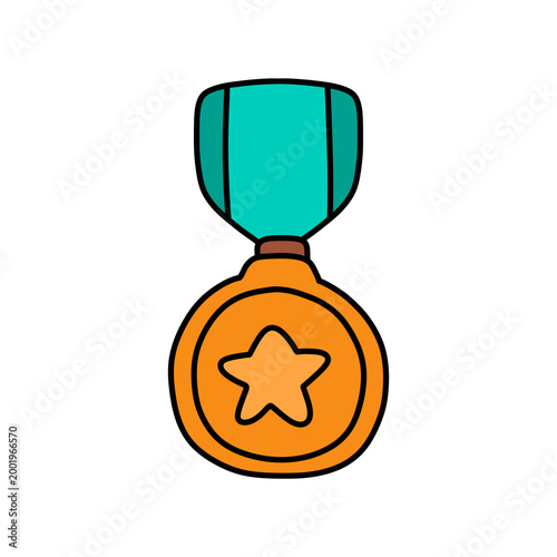 Cute Awards Trophies Ribbons Medal, Gold, Silver, Bronze Hand Drawn Clipart