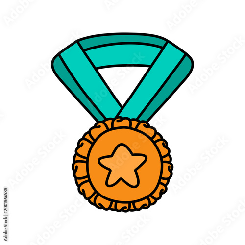 Cute Awards Trophies Ribbons Medal, Gold, Silver, Bronze Hand Drawn Clipart