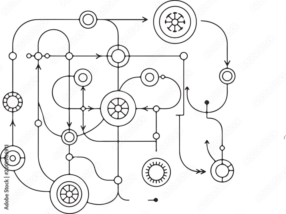 Fototapeta premium Abstract network diagram with interconnected nodes and directional