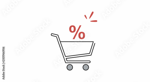 Shopping cart icon with percentage symbol indicating discounts or sales