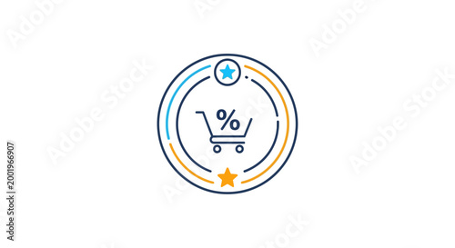Shopping cart icon with percentage symbol within a circular frame
