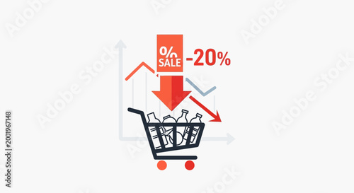 Shopping cart with discount concept illustration for commerce and online deals