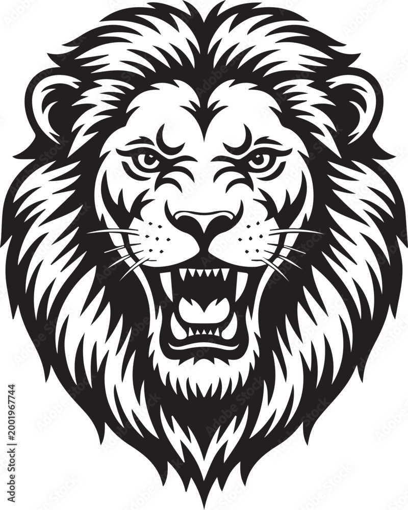 Obraz premium Roaring lion head with fierce expression Vector