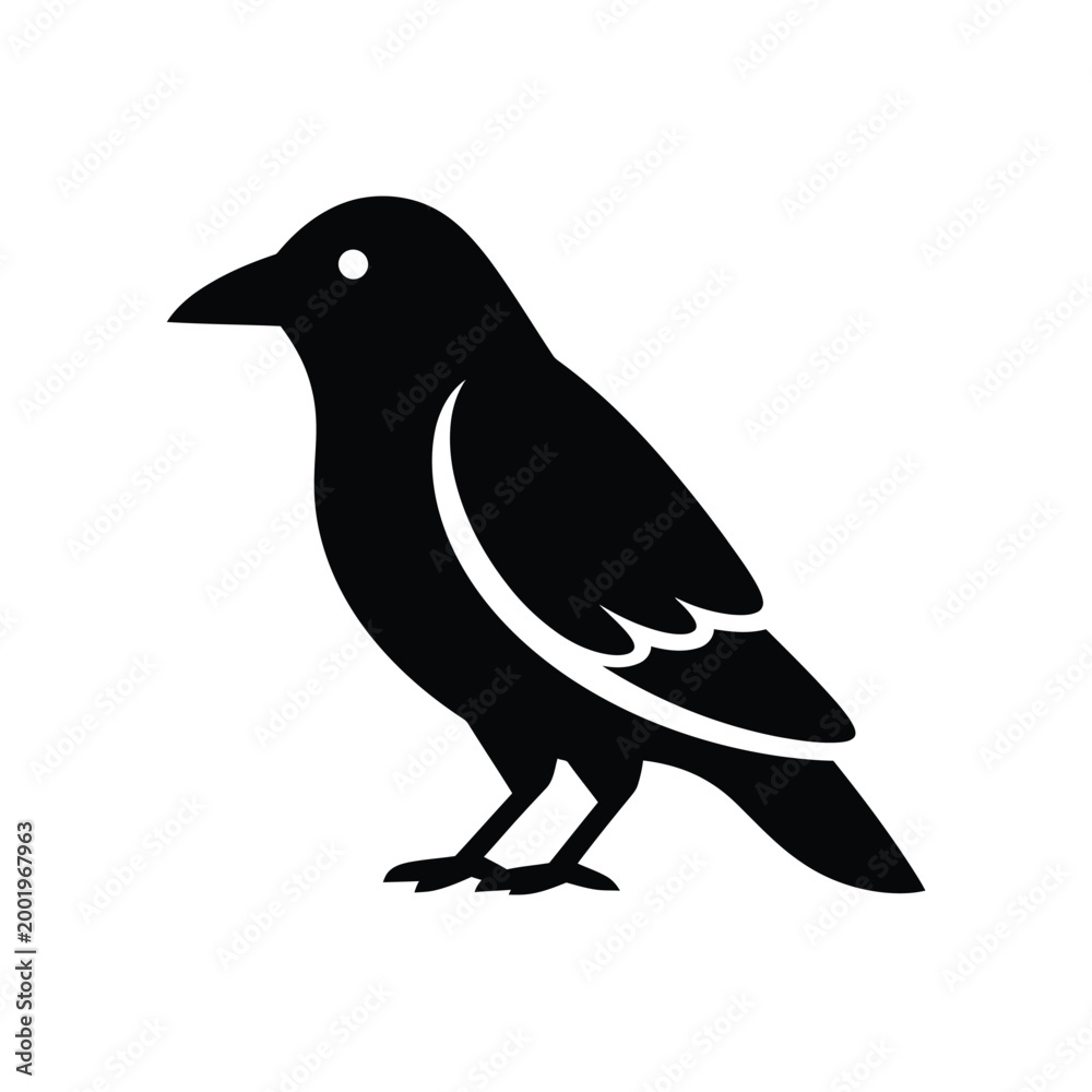 Fototapeta premium Black Silhouette Of A Crow Perched On Its Feet bird