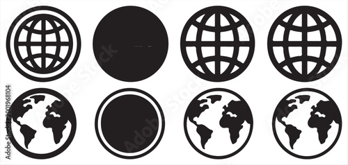 Abstract solid globe circle icon set with reflection vector illustration eps 10