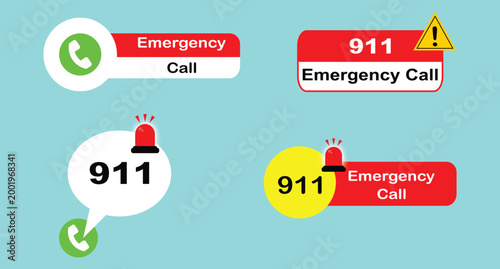 Vector illustration of a collection of smartphone icons and the “911” emergency service for requesting help.