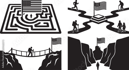Path to american flag silhouette