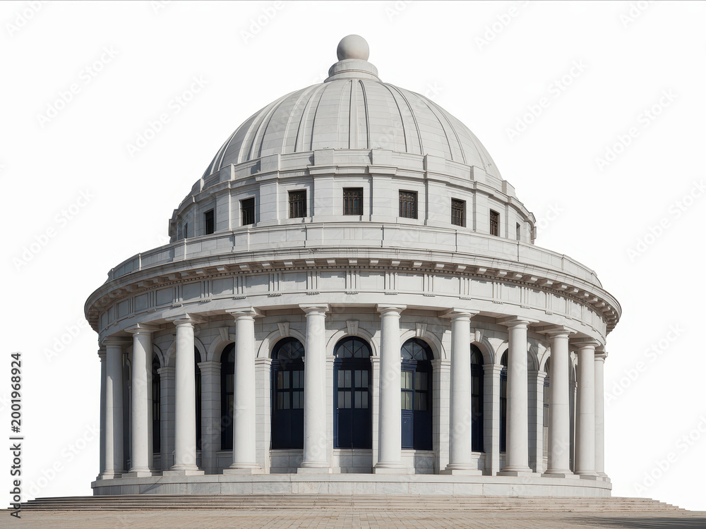 Obraz premium Grand neoclassical rotunda building with columns and dome on a white background