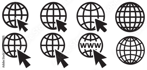 Mouse cursor clicking on globe icon internet symbol vector illustration eps 10