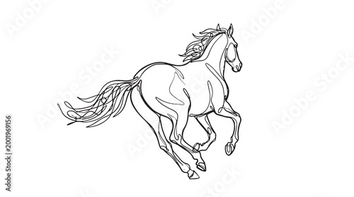 Elegant horse running illustration, showcasing its powerful stride and flowing mane