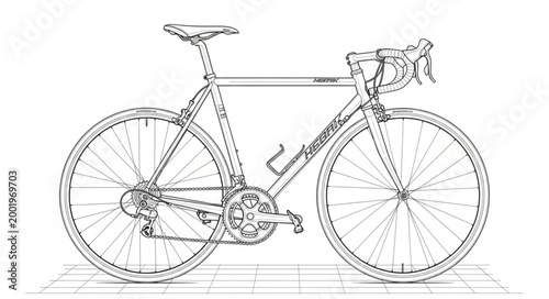 Detailed sketch of a modern road bicycle with thin lines.
