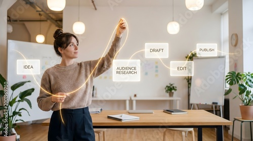 Content Strategy Concept: Woman with Narrative Thread