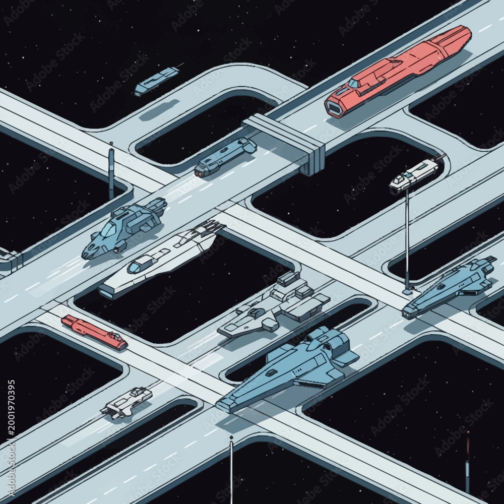 Fototapeta premium Futuristic space ships on highway.
