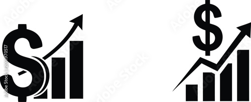 Financial growth icons dollar signs and rising charts