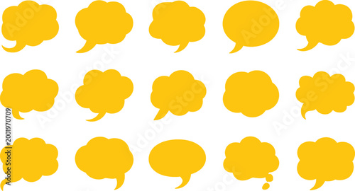 Collection of yellow comic style speech and thought bubbles for dialogue and ideas