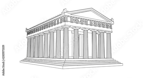 Ancient Greek Parthenon temple line art illustration