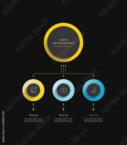 Modern infographic template with 3 options or steps. on dark background.