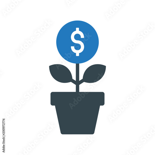 Growing money a dollar sign sprout in a flowerpot illustration