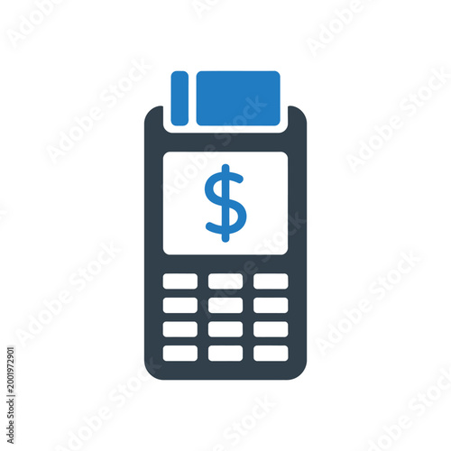 Simple icon depicting a portable payment terminal with a dollar sign