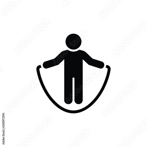 Simple black silhouette of a person jumping rope a fitness activity