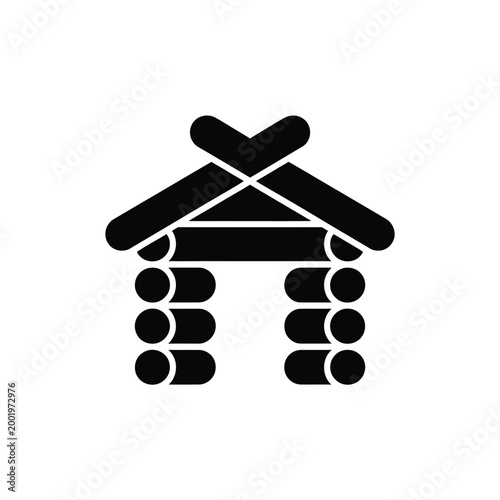 Simple black silhouette of a log cabin with a peaked roof