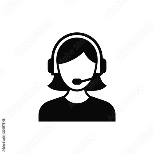 Simple black icon depicting a person wearing a headset with microphone