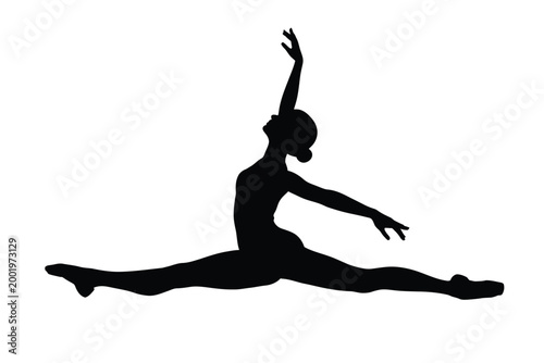 Silhouette of a woman performing a dynamic split jump pose