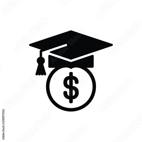 Graduation cap combined with a dollar sign inside a circle icon