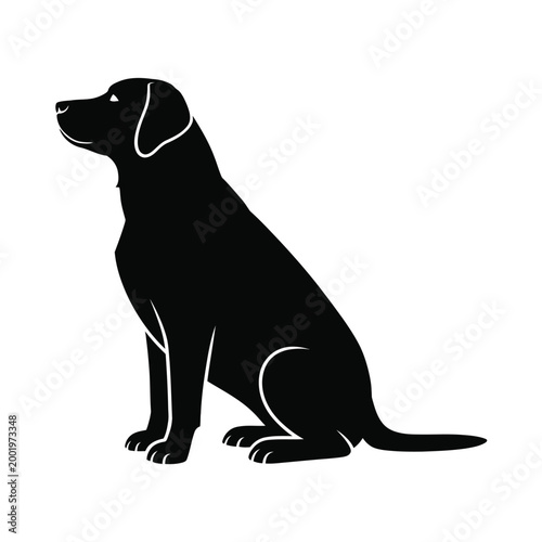 Black silhouette of a labrador retriever sitting in profile view