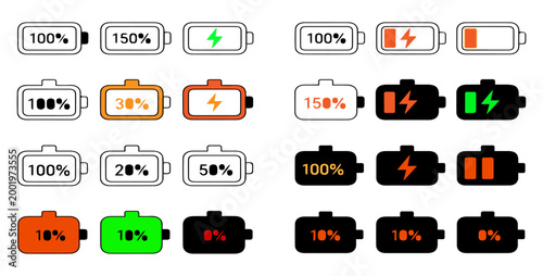 Battery level indicators a collection of diverse charge status icons and silhouettes